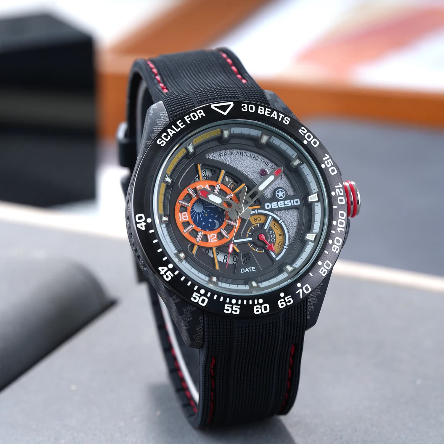 Deesio Men's Automatic Mechanical Watch | Upgrade Carbon Fiber Case Lightweight 80g | 3D Multi-Layer Skeleton Dial | Dual Luminous Hands | Silicone Strap Sport Wristwatch | 50m/5Bar Waterproof Self-Winding Luxury Timepiece | Gift for Men