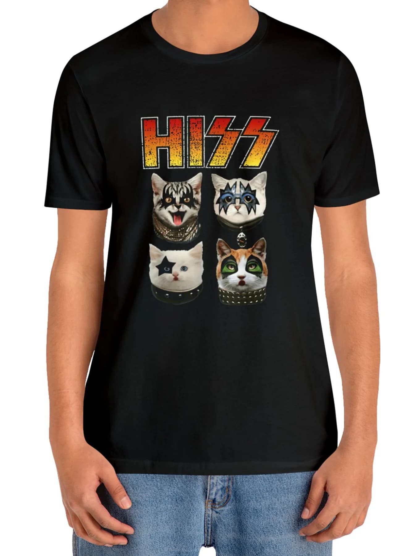 T-shirt da uomo in cotone con motivo gatto Design ispirato al KISS Rock Band, maglietta casual girocollo a maniche corte per l'estate
