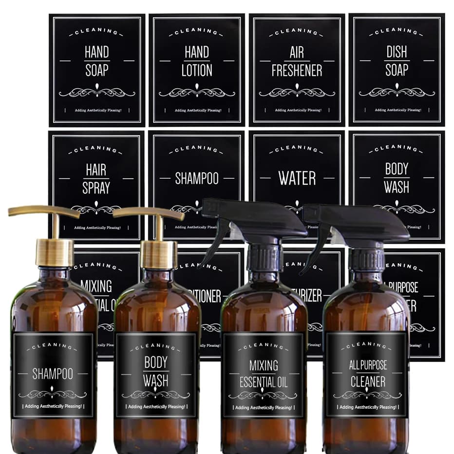 12 pezzi etichette impermeabili per bottiglie di Shampoo fattoria bagno cucina Dispenser di sapone per le mani etichette adesive etichette per lozioni per bottiglie