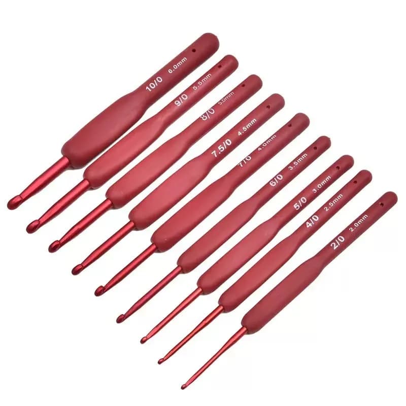 Set di 9 Uncinetti in Silicone con Manico in Alluminio Opaco, 2-10mm, per Lavori a Maglia Fai-da-Te