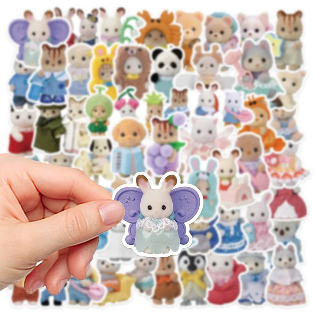 55 pezzi Calico Critters Famiglia Cartoon Simpatico notebook portatile Skateboard Bagagli Adesivi decorativi