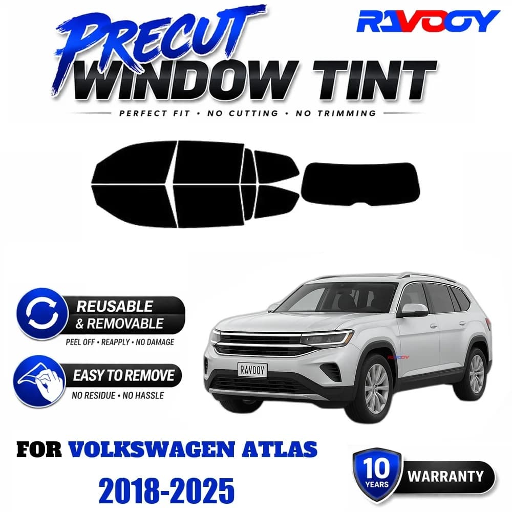 RAVOOY Precut Window Tint, Reusable Removable EPU Film, Custom Fit for Vw Atlas 2018-2025, UV Heat Protection