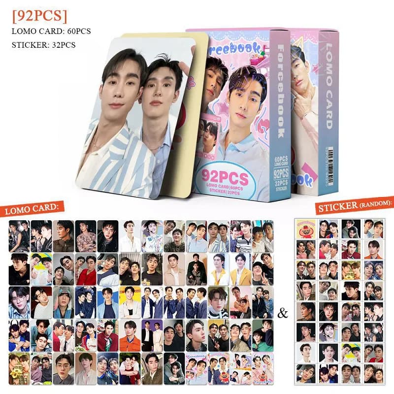 60 Pezzi Forcebook Thai BL Star LOMO Photocards con 32 Mini Adesivi, Carte Fotografiche Stampate in HD, Regalo per Collezionisti di Fan