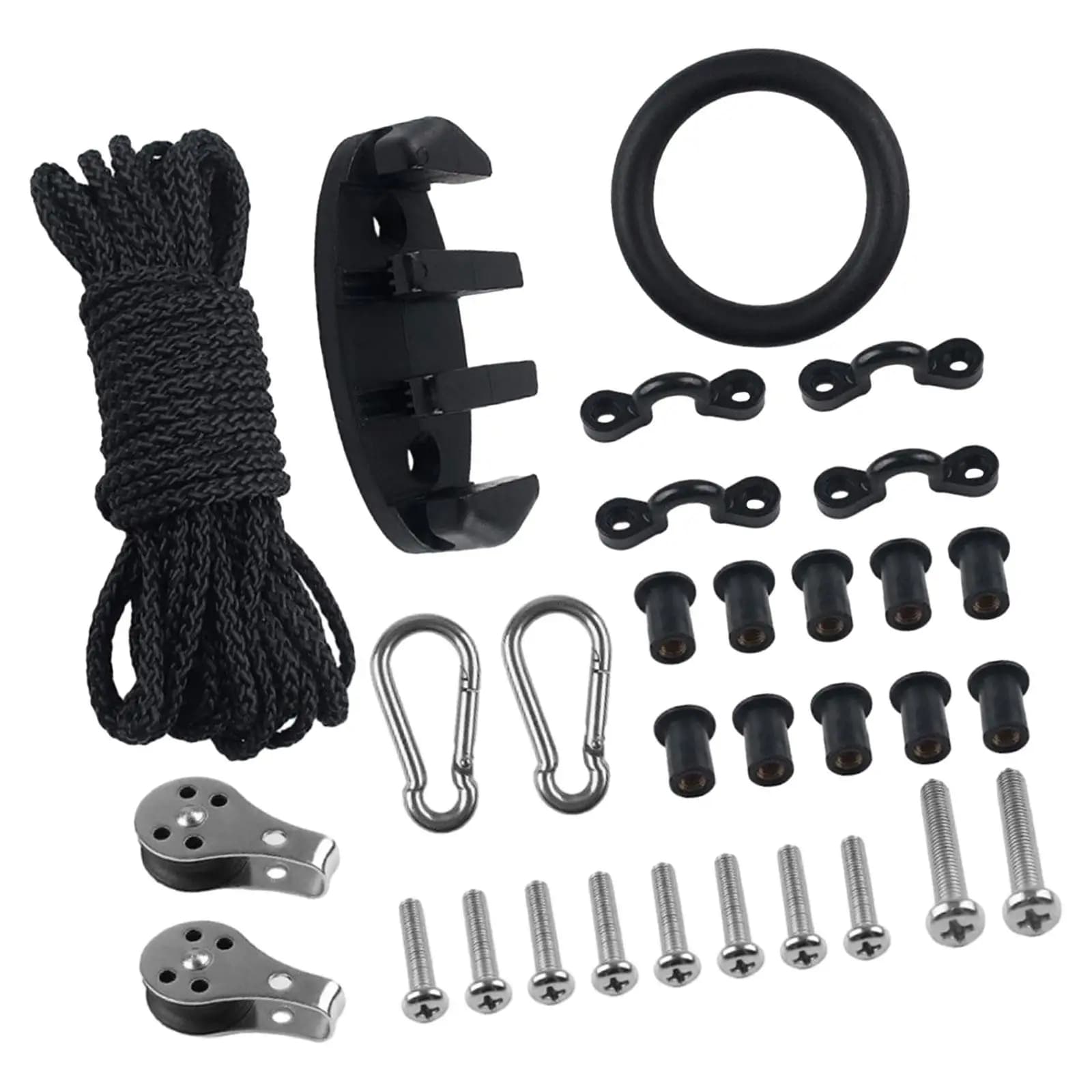 31 Pieces Marine Kayak Canoe Anchor Trolley Kit Rigging O Ring 9M Rope Length for Water Sports Fishing Boat Marine Rubber Dinghy