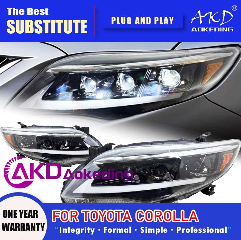 AKD Lampada frontale per Toyota Corolla Faro LED 2011-2013 Fari Corolla DRL Indicatori di direzione Abbaglianti Angel Eye Proiettore