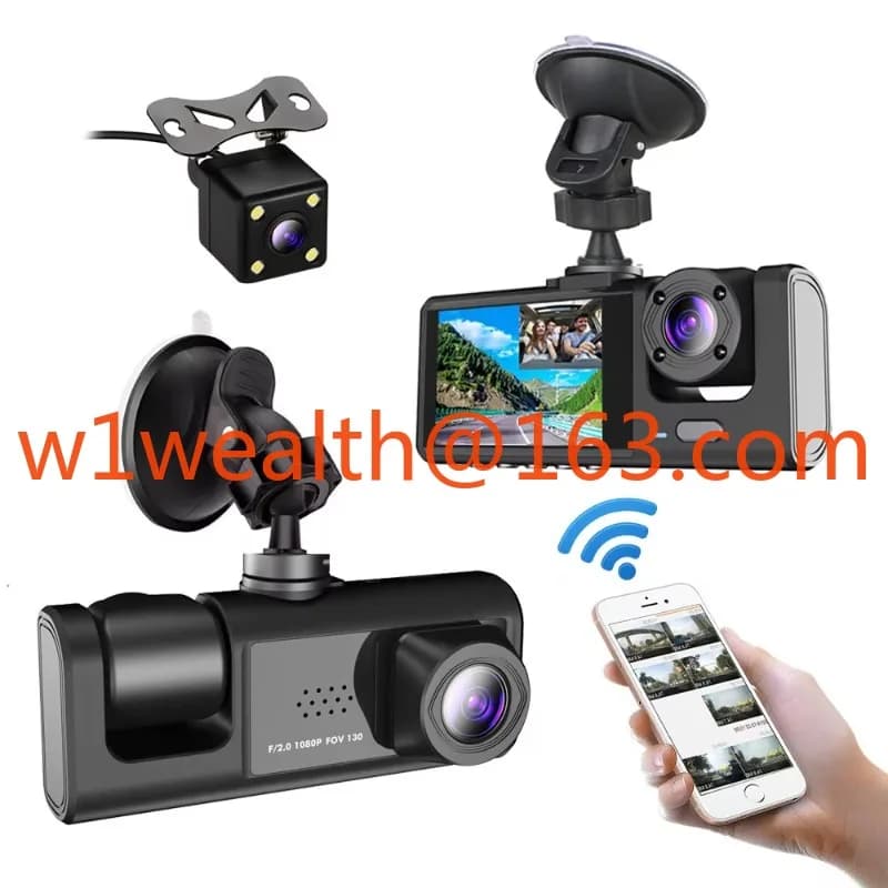 Dashcam for road camcorder with 3-way WiFi video recorder for vehicle