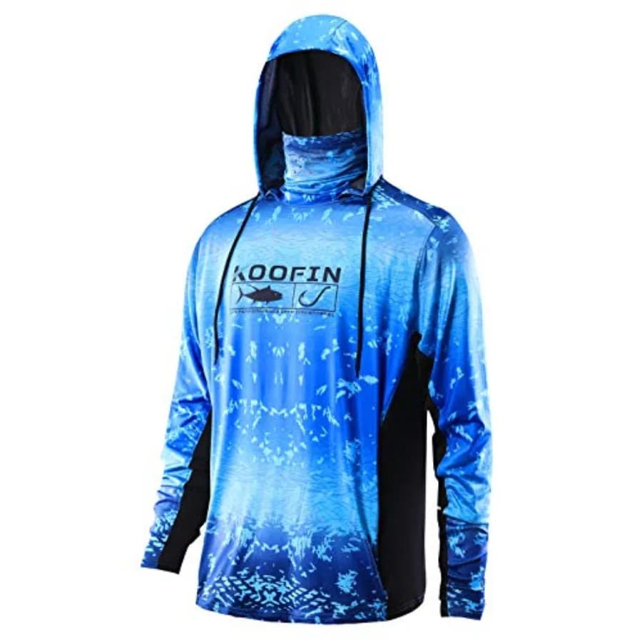 Felpa da Pesca con Cappuccio e Maschera Facciale UPF50, Maglia Protettiva Solare a Maniche Lunghe con Coulisse e Tasche