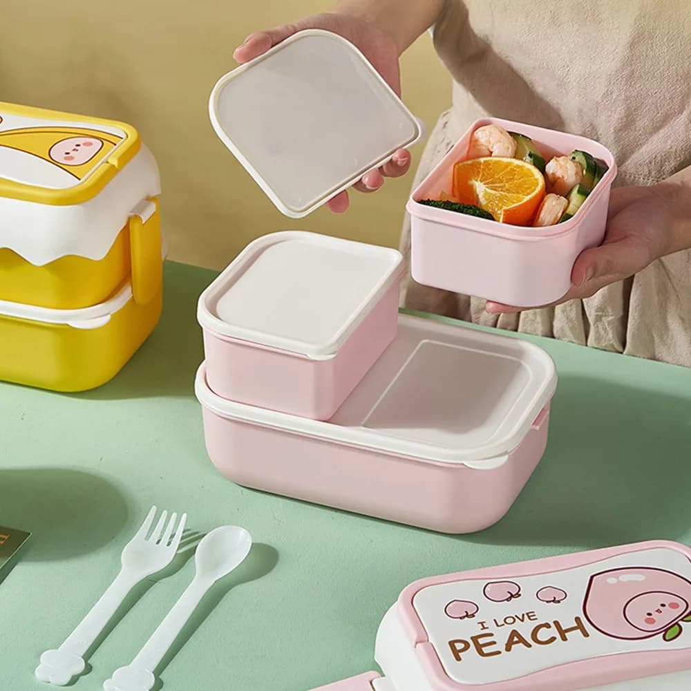 Practical 3 Compartments Lunch Storage Container Double Layer 2500ml Compartment Lunch Box Food Container For Travel