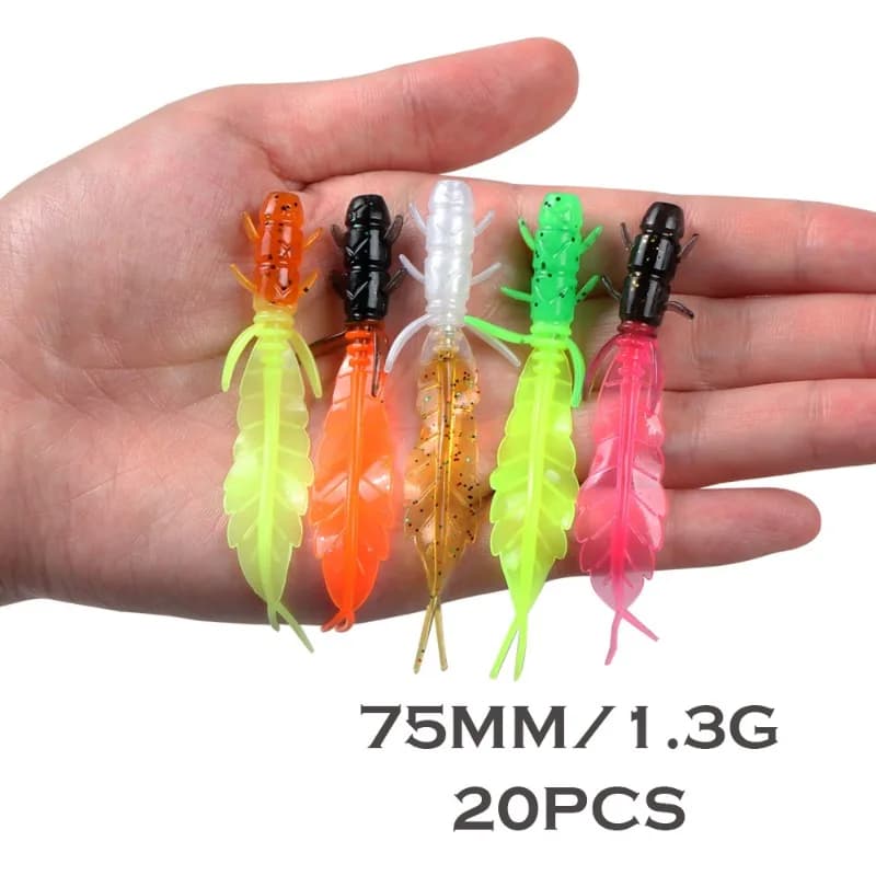 20 Pz/box 75mm Micro Soft Worm Fishing Rectangular Silicone Fishing Esche Artificial Swimbait Jigging for Luccio Spigola Trota Radice Fishing Equipment