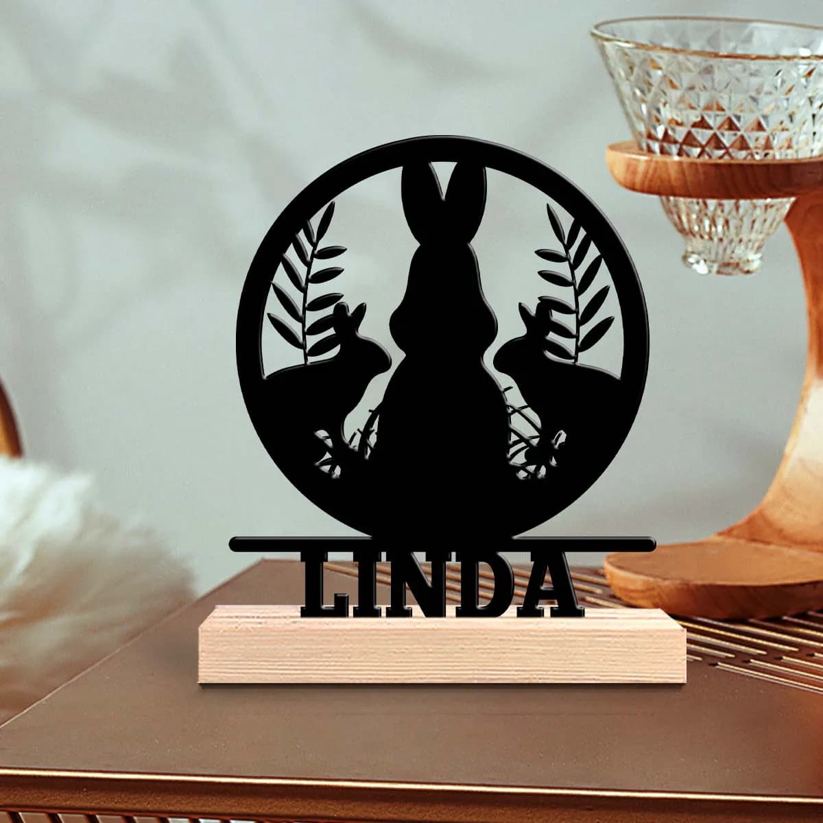 1pc Metal Desktop Decoration Custom Content Equipped with Wooden Base Housewarming Gift,Metal Ornament Decoration