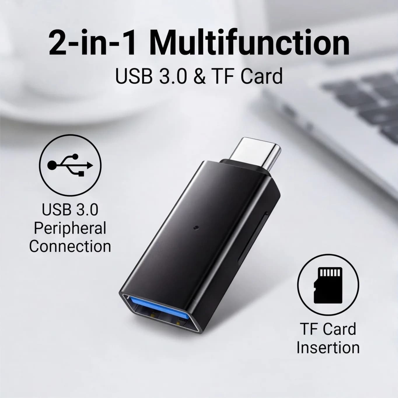 USB-C to USB 3.0 OTG Adapter,Mini TF Card Reader for Computers, Laptops, Cameras – High-Speed Data Transfer, Plug and Play, No D