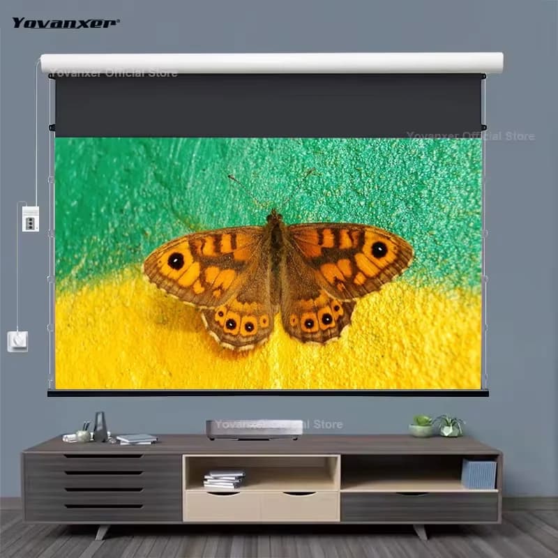 Schermo elettrico a tensione PET Crystal ALR da 72-130 pollici con guscio in alluminio curvo per proiettore UST a ottica ultra corta