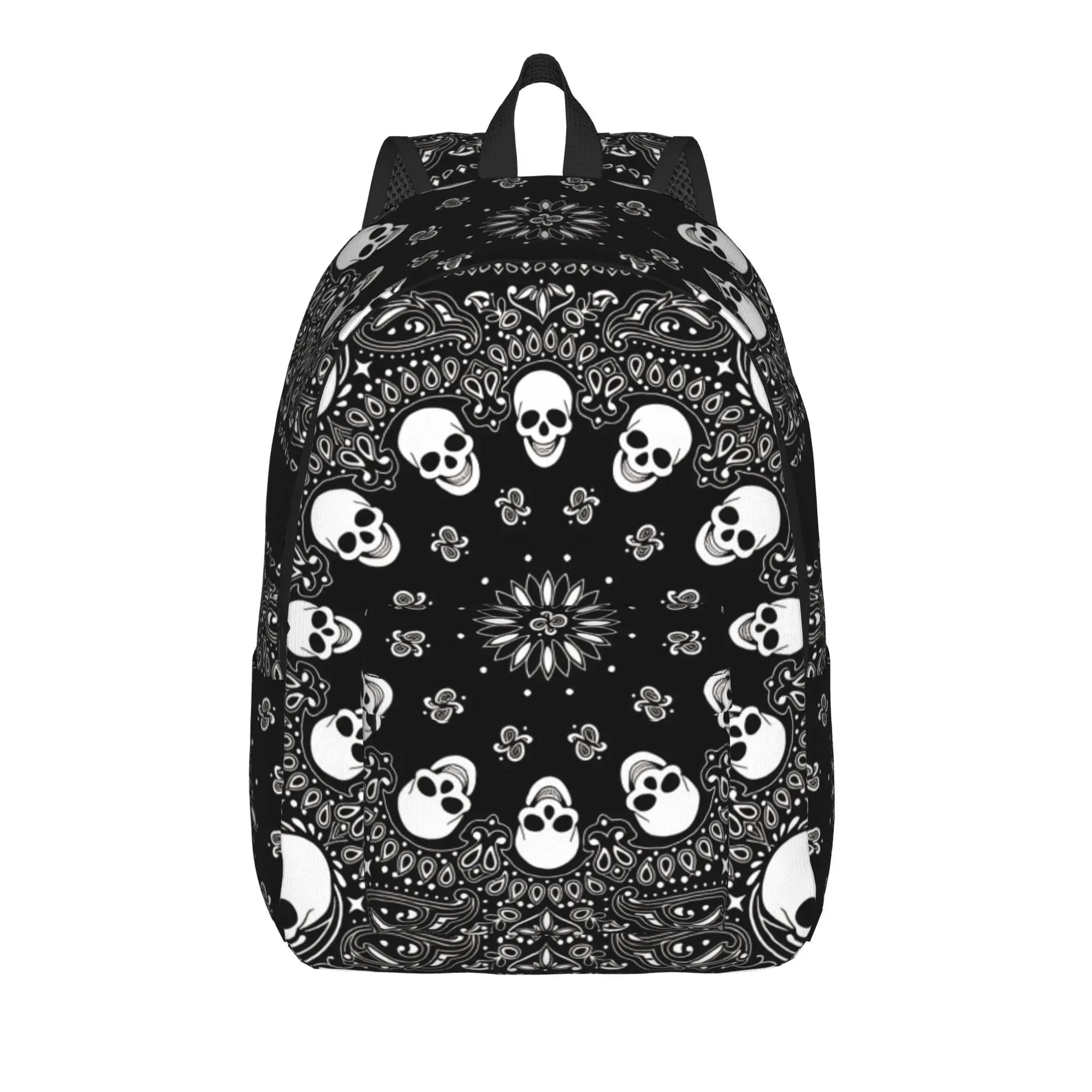 Mandala Skull Black White Backpack Outdoor Style Backpacks Teen Custom Durable School Bags Fun Rucksack