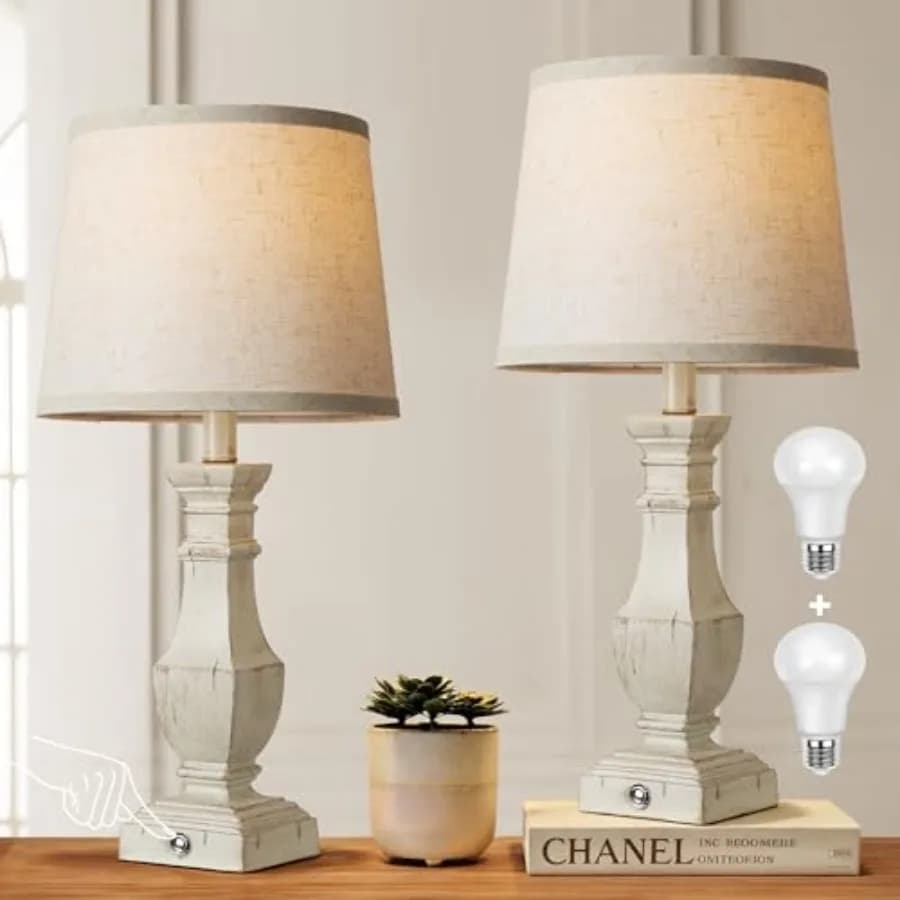 Set di 2 Lampade da Tavolo Dimmerabili in Stile Rustico per Soggiorno, Camera da Letto, Comodino, Scrivania, con Controllo Touch