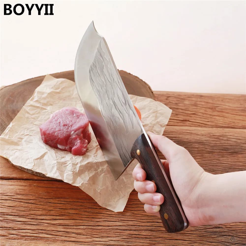 Mannaia per forgiatura Coltelli da cucina forgiati in acciaio inossidabile Coltello da macellaio per osso Manico in legno Coltello cinese per affettare Strumenti di cottura