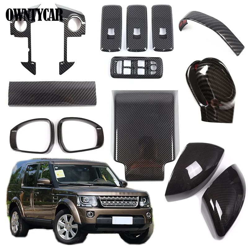 Per Land Rover Discovery 4 LR4 2010-2016, rivestimento protettivo in ABS effetto fibra di carbonio per volante, alzacristalli e bracciolo.