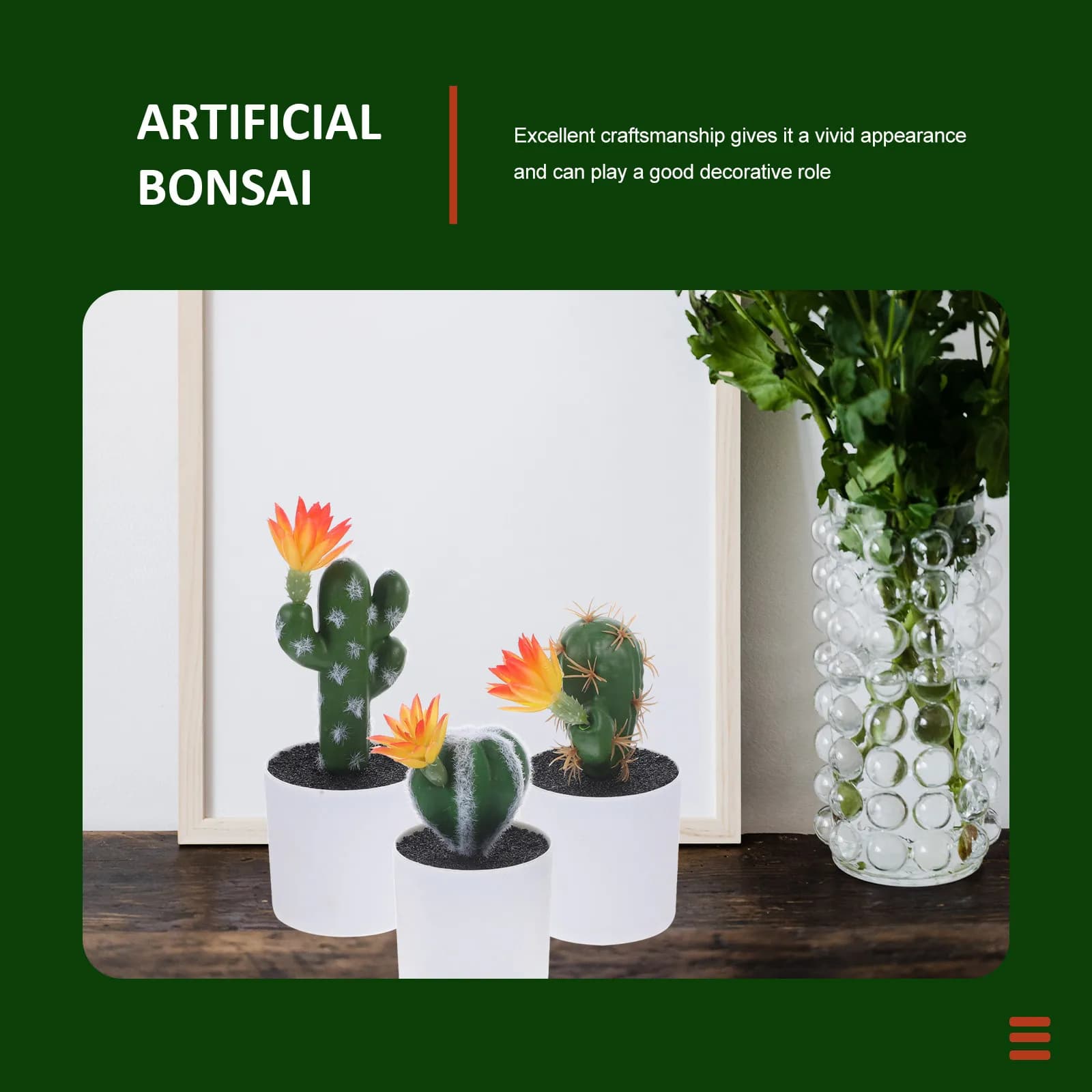 3Pcs Realistic Artificial Cactus Bonsai Decor No Wilting Fake Potted Plants for Home Office Table Decor Simulation Green Plants