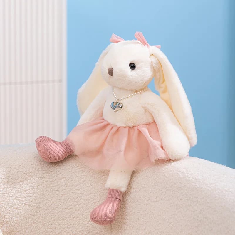 Creativo simpatico coniglio con collana vestire Lady morbido peluche Kawaii Bunny Baby accompagna bambola giocattoli di peluche per regali per ragazze
