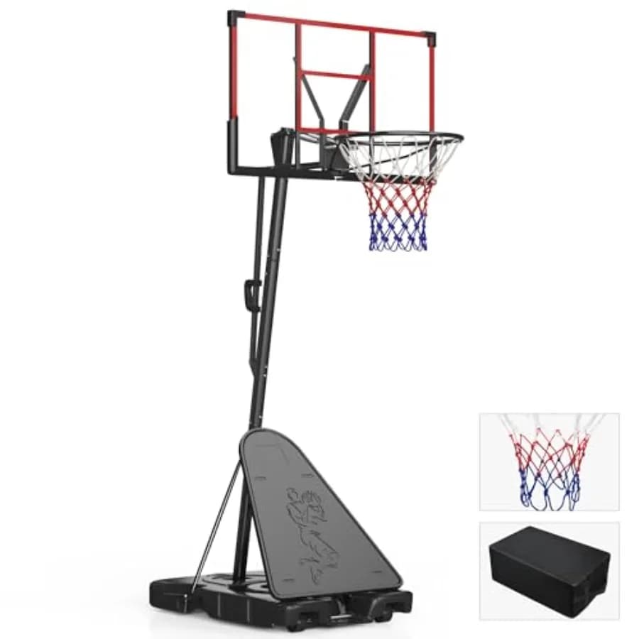 Outdoor/indoor adjustable basketball hoop for kids and adults, 4.410 ft height, 45'' polycarbonate shatterproof backboard, port