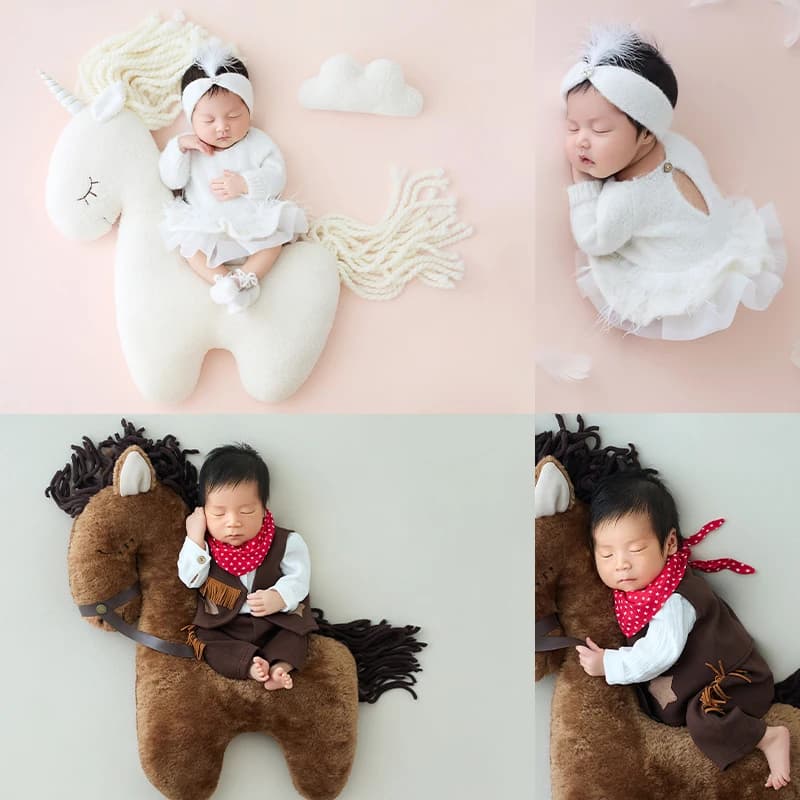 Puntelli per fotografia neonato bambola unicorno Set di abiti da principessa per bambina Set di abiti da cavaliere per neonato Costumi per fotografia in studio per neonati
