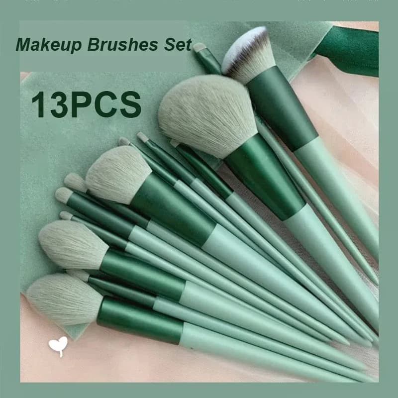 Set di pennelli per trucco da 13 pezzi: ombretto, fondotinta, fard e pennelli cosmetici con borsa morbida per donna