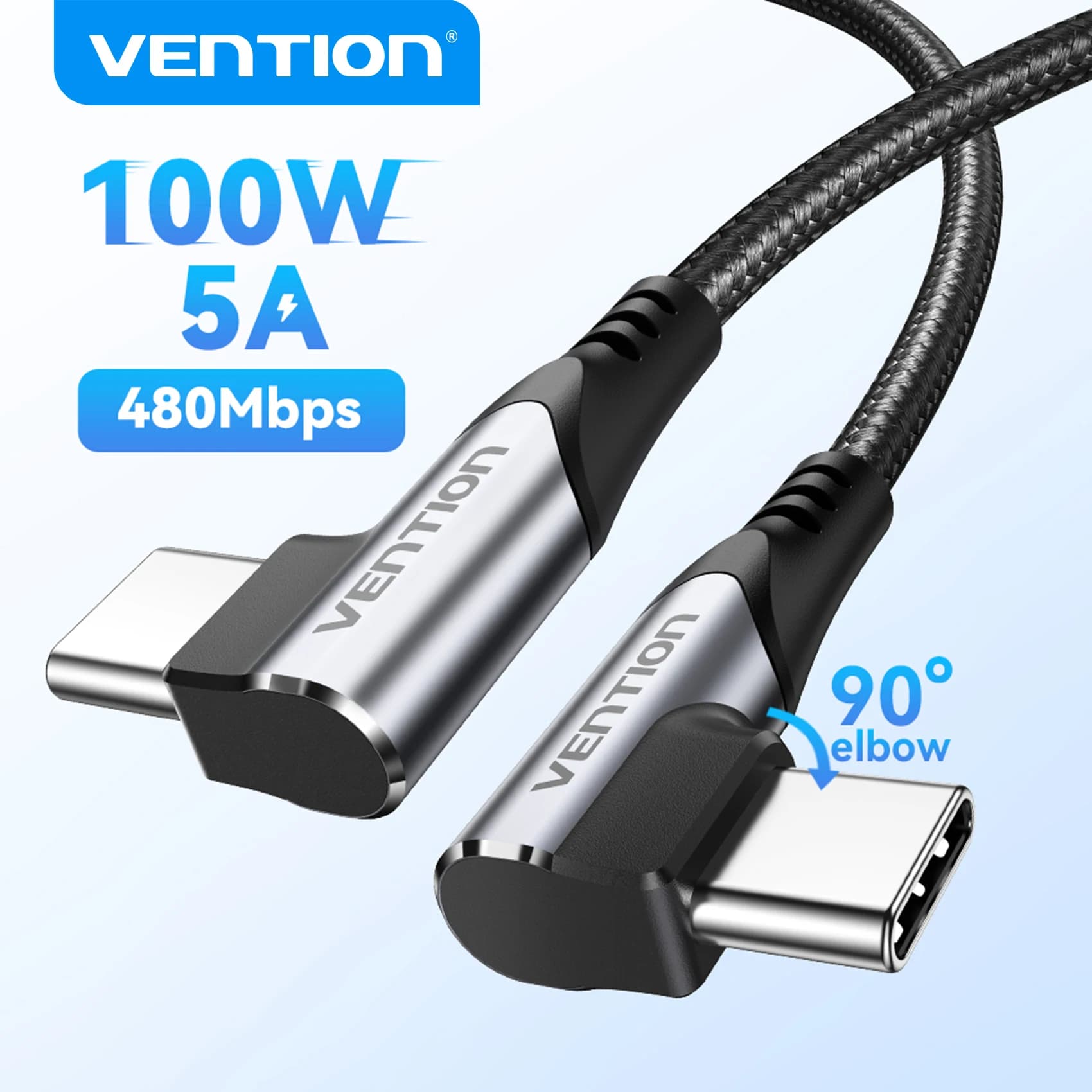 Cavo Vention 100W USB-C a Type-C, Cavo di Ricarica Rapida PD QC4.0, Cavo Dati USB-C per iPhone 17 16 15, Xiaomi 10 Pro, Samsung S24