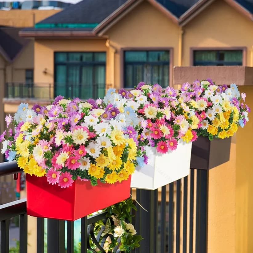 6 Bundles Artificial Fake Flowers for Outdoor Decoration,UV Resistant Faux Plastic Fabric Greenery Plants Fake FlowersWedding