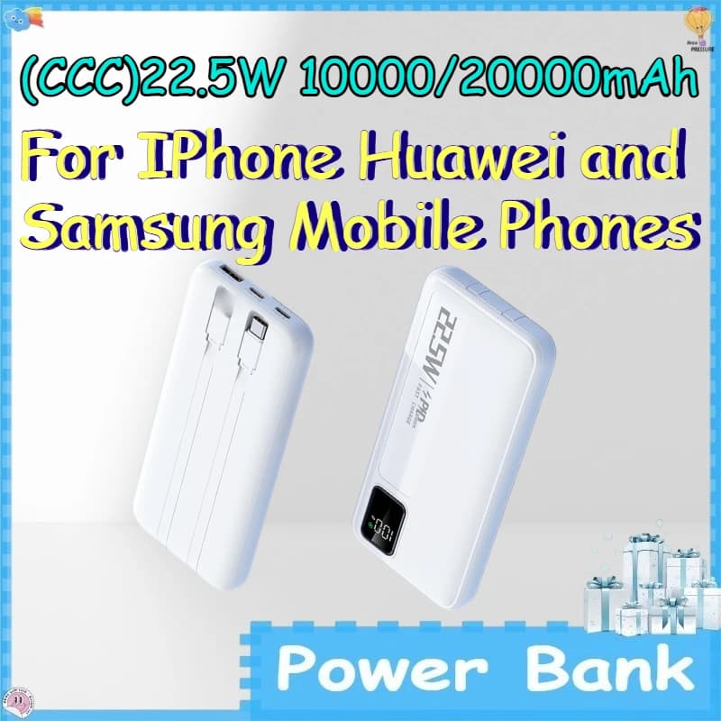 (CCC) Power Bank da 22,5W 10000/20000mAh per iPhone, Huawei e Samsung, Caricabatterie Portatile con Cavo Integrato