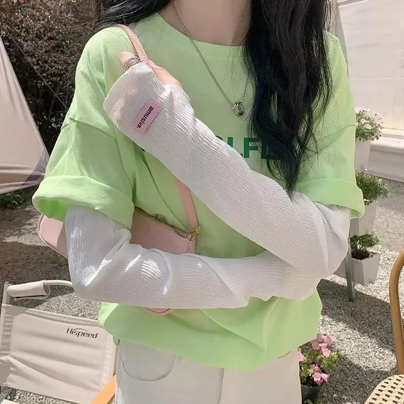 New Wrinkle-Resistant UV-Protective Ice Sleeves for Women Sun-Protective Arm Covers Sun-Shading Sleeves Gloves for Students