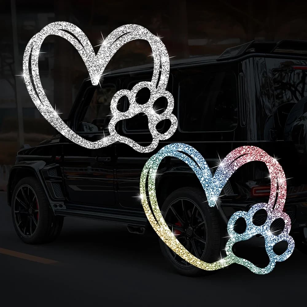 1PC Dog Zamp Heart Glitter Decorative Car Stickers Waterproof DlY Automatic Window Fuel tank cap Motorcycle Decoration Vinyl Decalcomanie