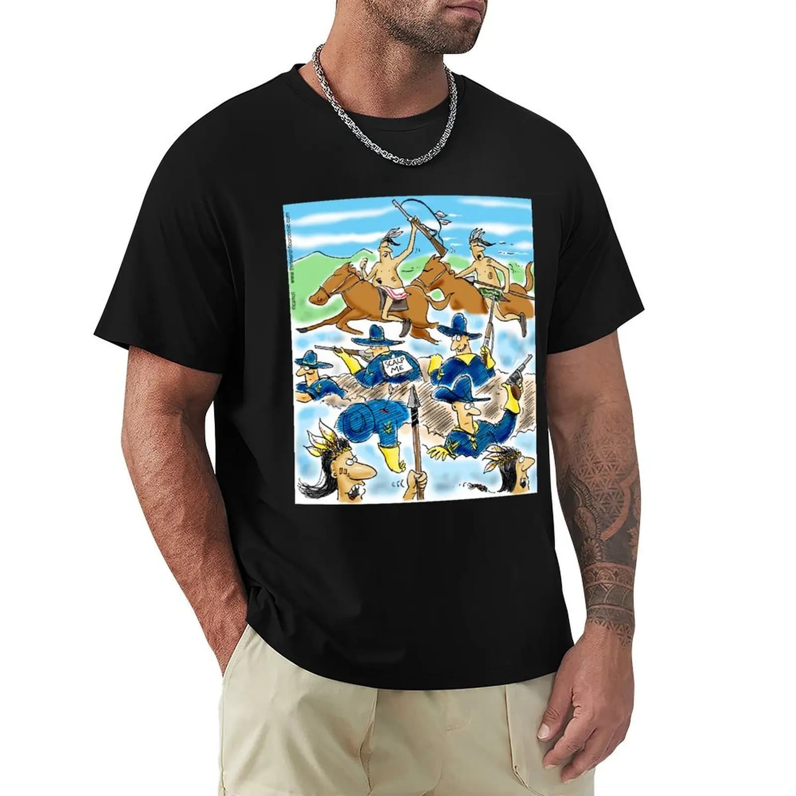 Battle of Little Bighorn Scalp Me: il trucco dello stick note! T-Shirt da Lavoro per Esterni da Uomo