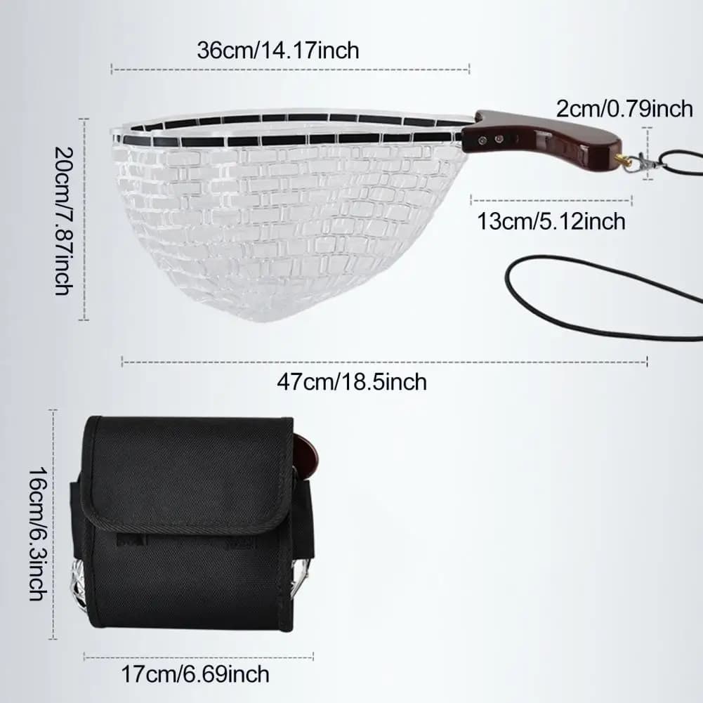 Guadino pieghevole Rete da pesca Guadino da pesca con manico intagliato in legno Kayak da immersione pieghevole in silicone ad asciugatura rapida