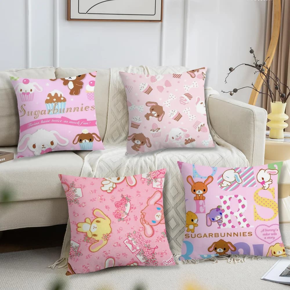 S-SUGARBUNNIES Fodera per cuscino con stampa cartoon, decorazione per divano, casa, auto, caffetteria, ufficio, stile nordico semplice
