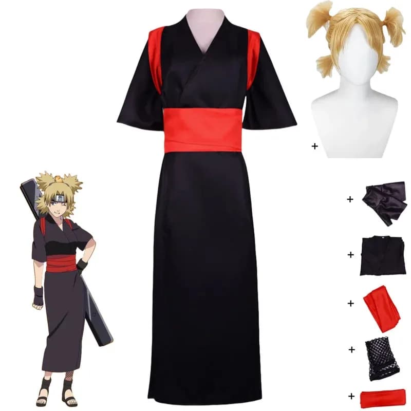 Anime Nara Temari Costume Cosplay Kimono giapponese a maniche corte Accappatoio Cintura Parrucca Donna adulta Vestito di carnevale di Halloween