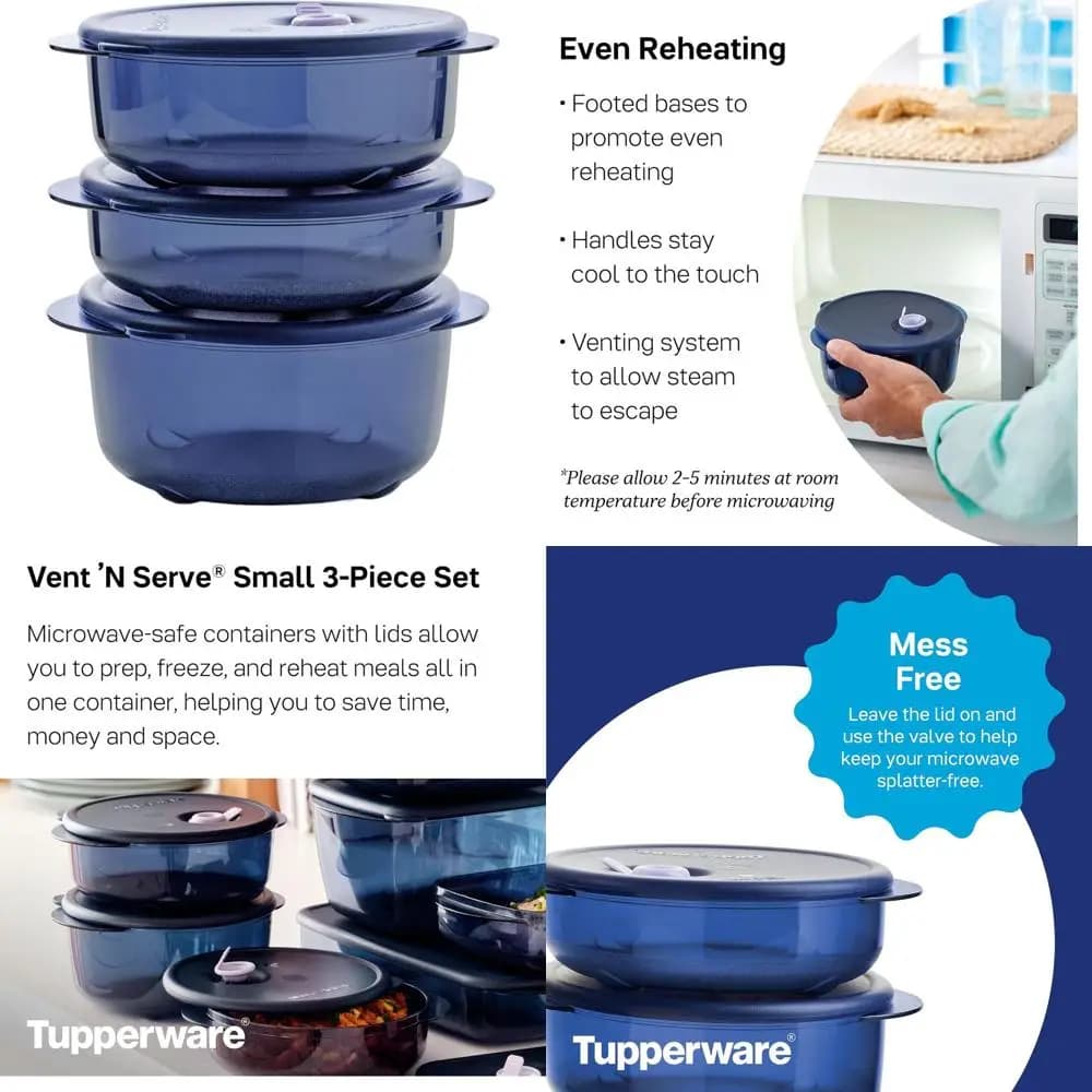 Trio per la preparazione dei pasti: 3 contenitori rotondi senza BPA per congelare, riscaldare e servire - Lavabile in lavastoviglie, microonde e congelatore