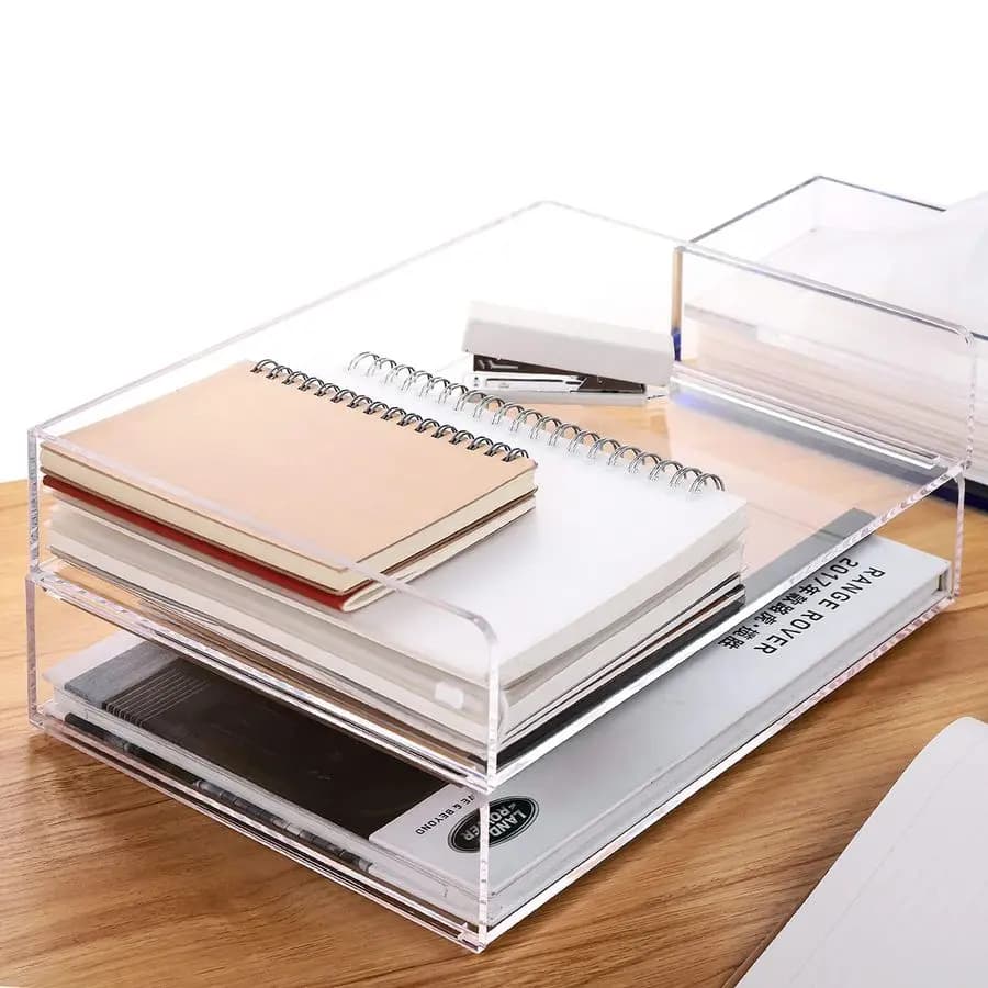 Organizzatore per Ufficio in Acrilico Trasparente, Vassoio Impilabile da Scrivania, Porta Documenti, Organizzatore per Materiali Artistici