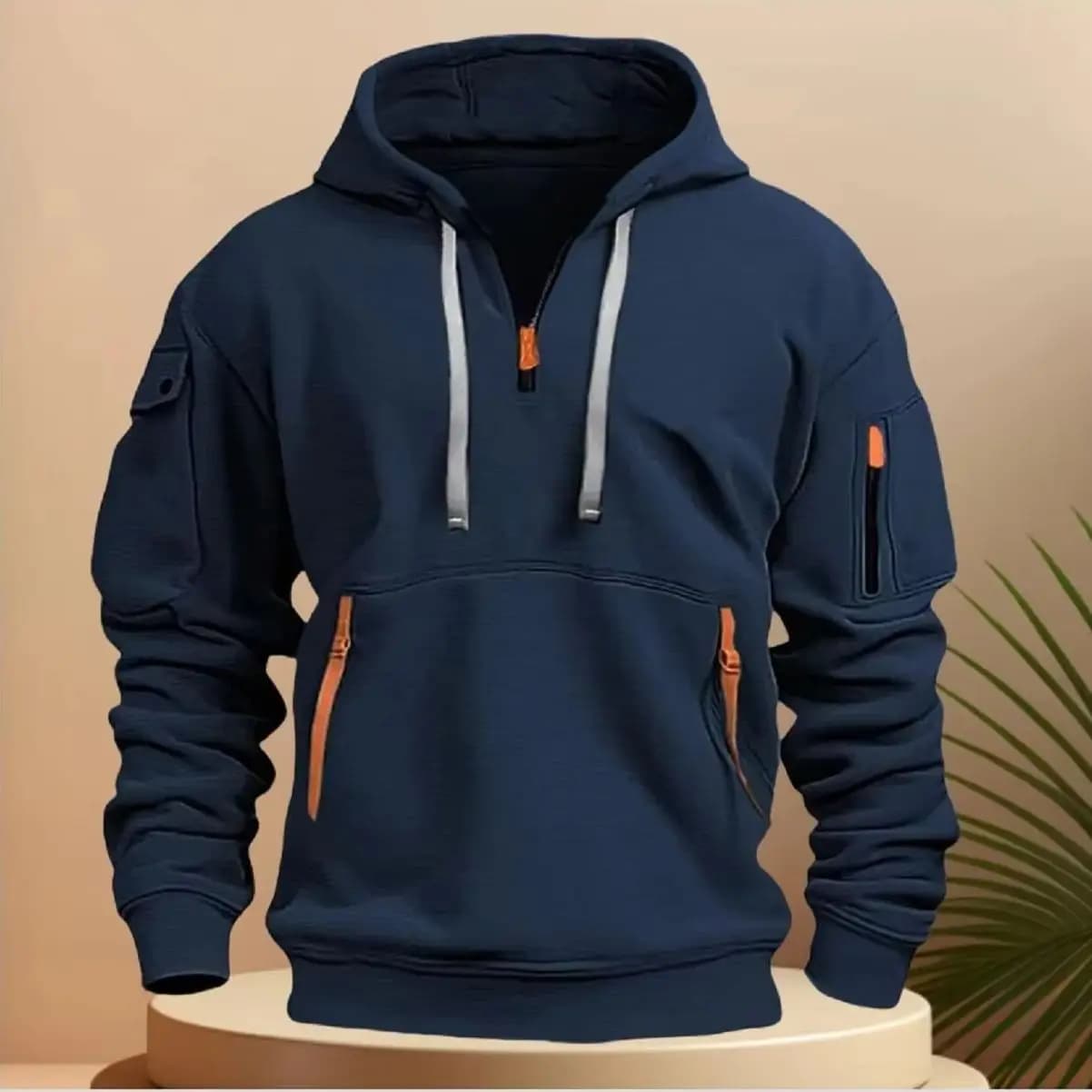 Men's casual sports sweatshirt, pullover with long sleeves blouse loose in solid color with pocket on the fashionable spring and autumn arm