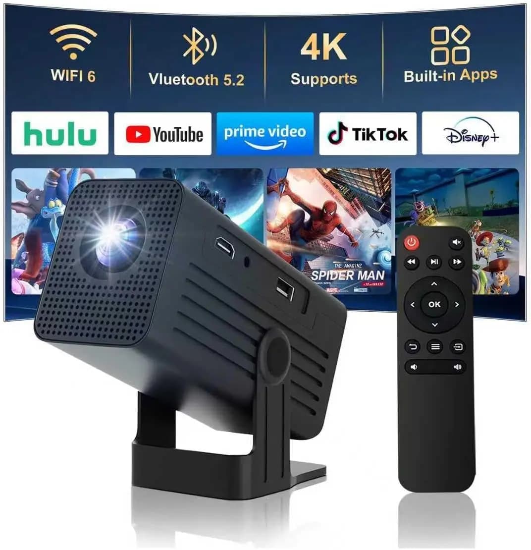 Mini Proiettore WiFi Bluetooth, 1080P HD, Correzione Automatica del Trapezio, Portatile per Smartphone Laptop HDMI USB