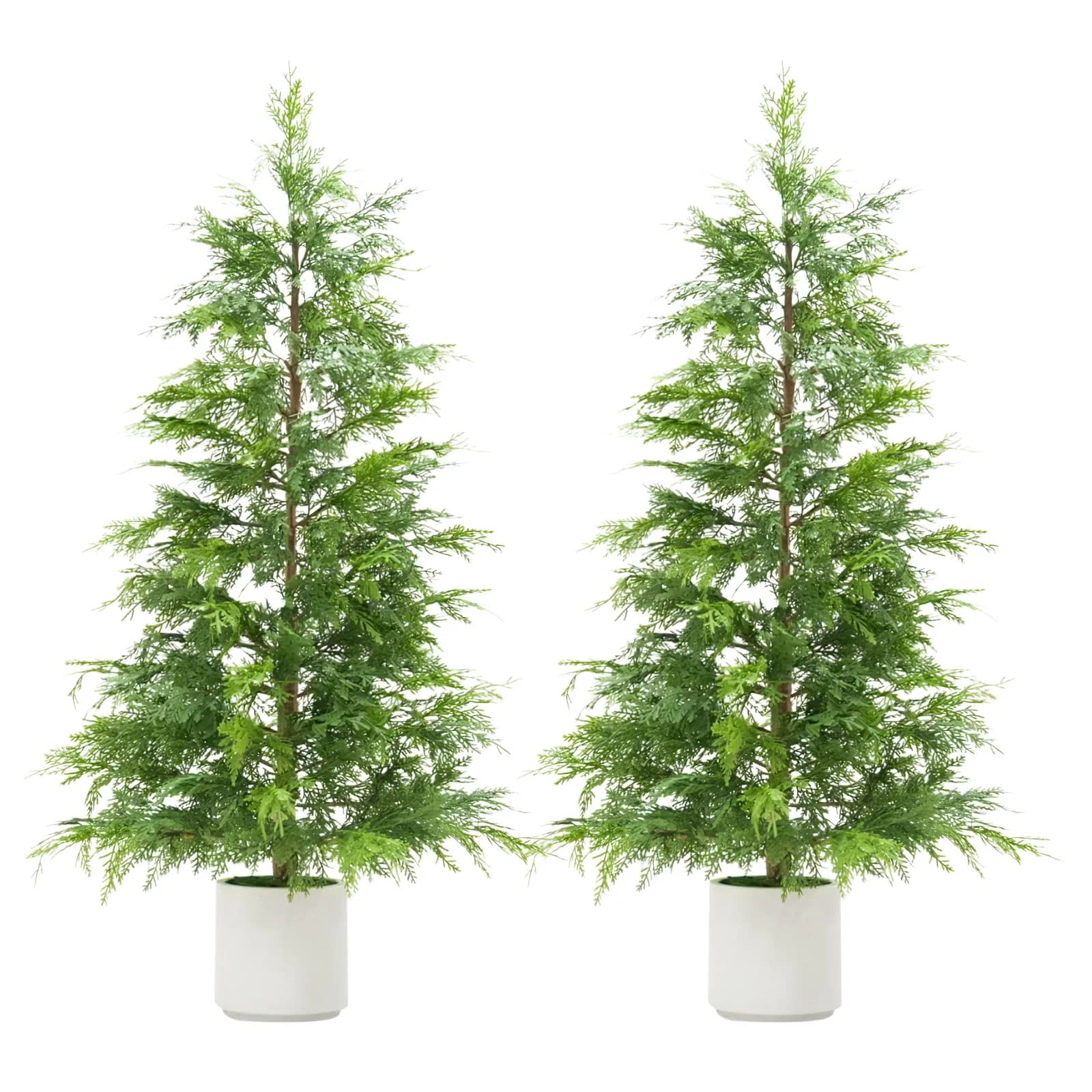 2 Pack Artificial Cedar Topiary Trees,Real Touch Christmas Topiary, Realistic Potted Fake Faux Tree Plants for Garden Holiday