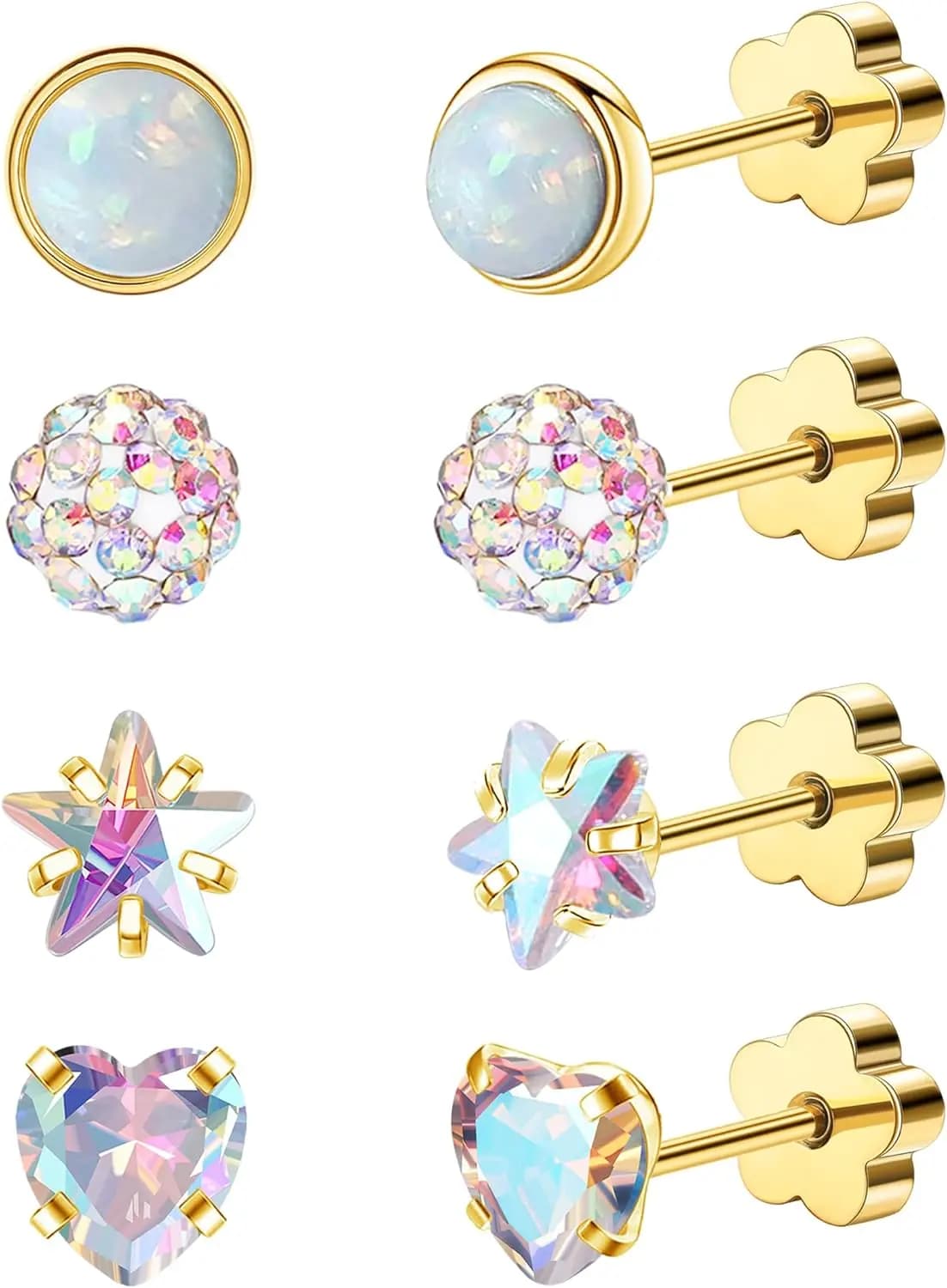 Orecchini a perno da donna in oro 14K, in acciaio inossidabile 316L ipoallergenico, con grazioso design a cuore e stella, chiusura a vite, stile cartilagine
