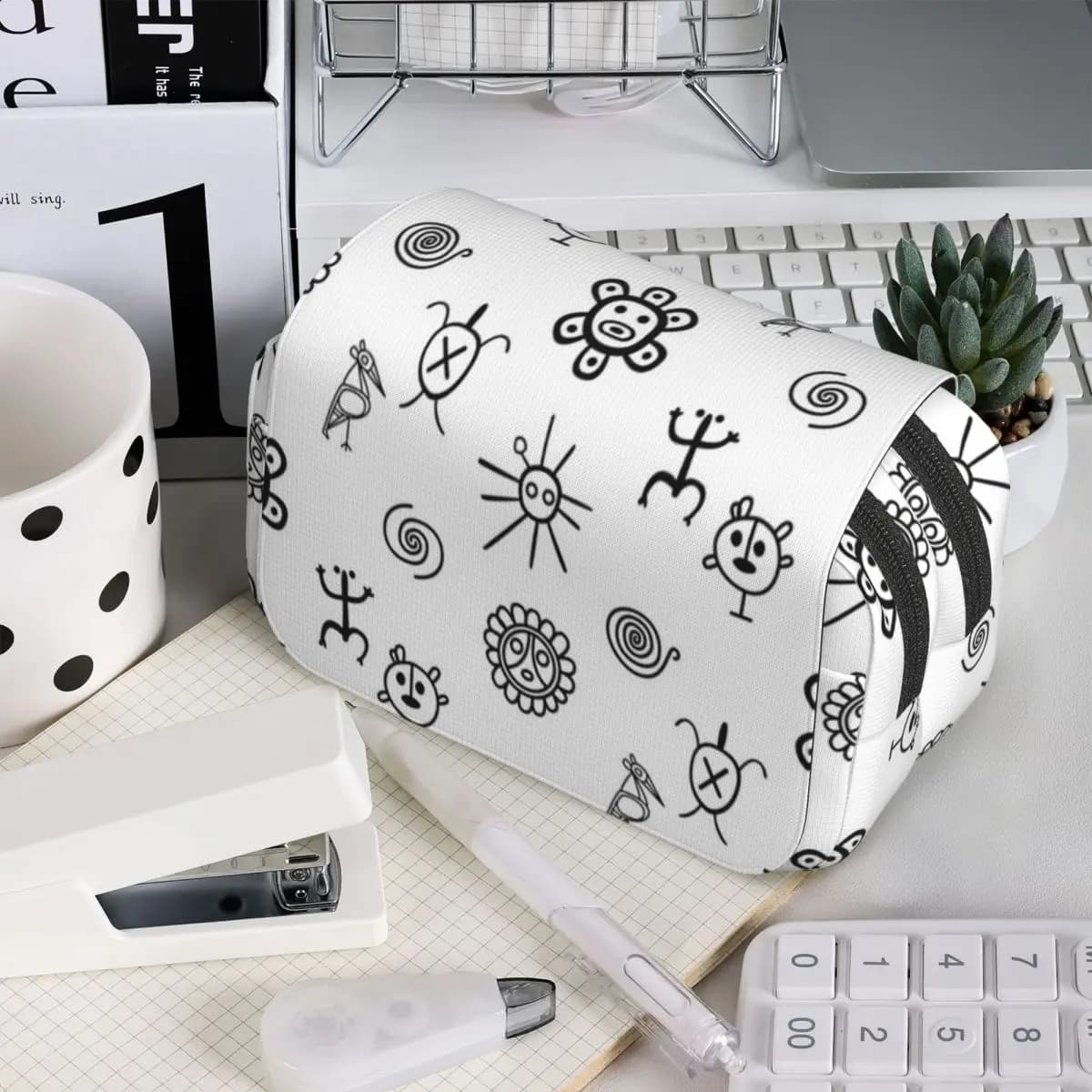 Set Of Taino Puerto Rico Symbols Black Backpack16 Pencil Case Kids Gifts Pen Box Pencil Bag Stationery Supplies Pen Holder Bag