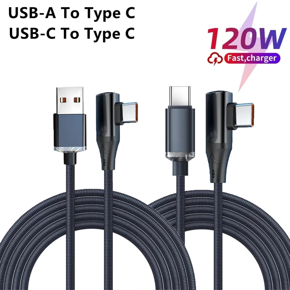 Cavo USB A a Tipo C da 120W per Ricarica Super Veloce, Cavo Dati USB C ad Angolo di 90 Gradi per Samsung Xiaomi Huawei Redmi