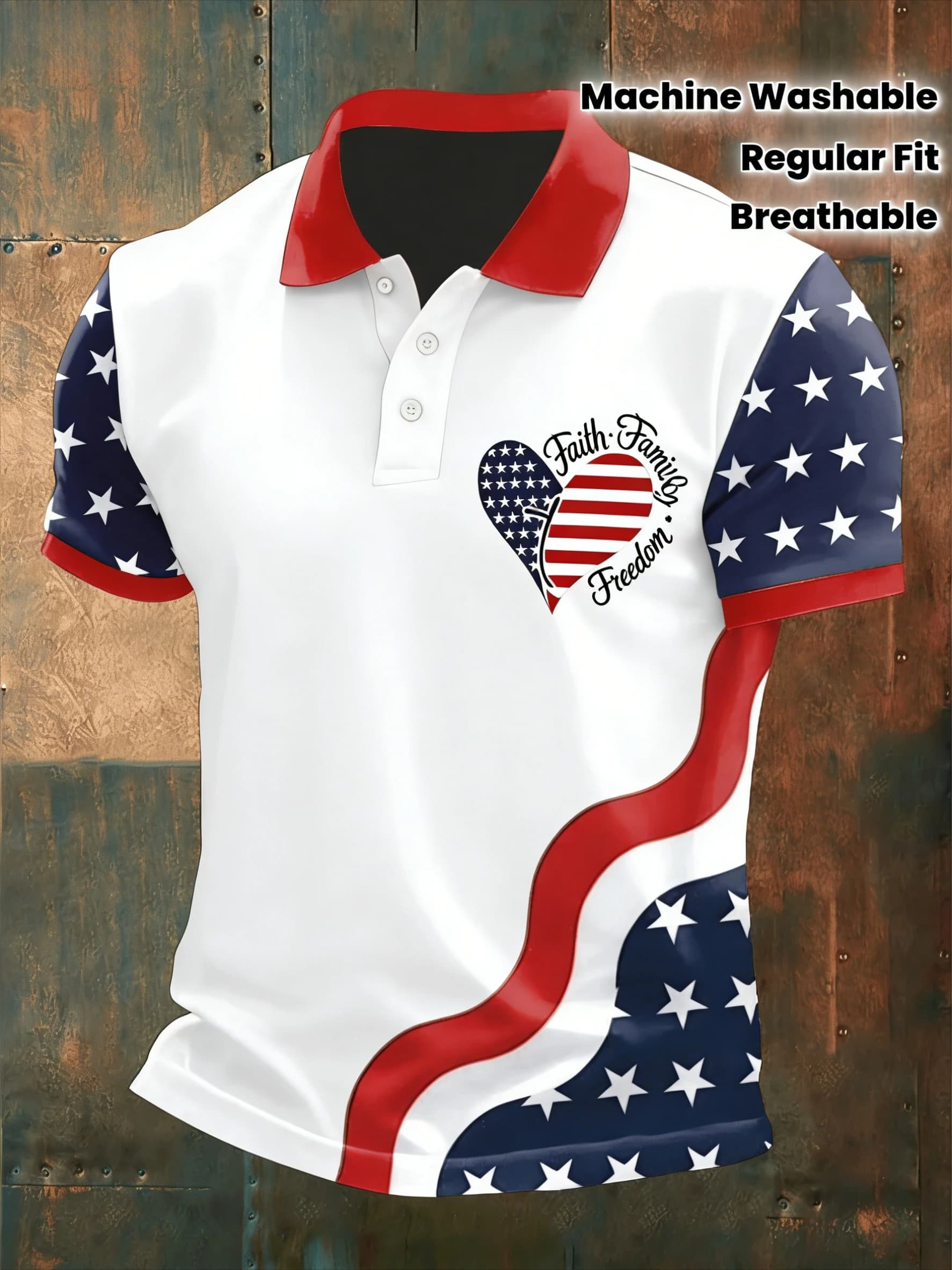 Maglietta Sportiva Casual da Uomo Estiva 2026 - Ultima Collezione - Stampa con Motivo Bandiera a Cuore - Ideale per Sport, Abbigliamento Casual e Golf