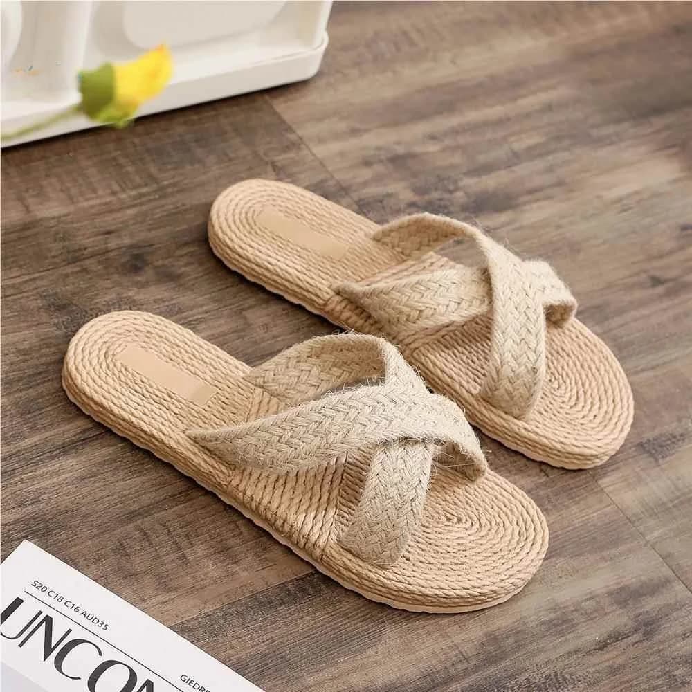 Fashionable Straw Woven Flat Heel Sandals Korean Style Cross Women's Slippers Travel Leisure Wear Outer Slippers Beach Sandals
