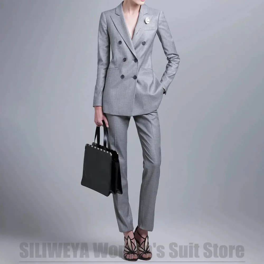 Fasion Women's Suit Double Breasted Blazer and Slim Pants Set Elegant Formal Office Suit Stylish Two Piece Daily Casual Outfit