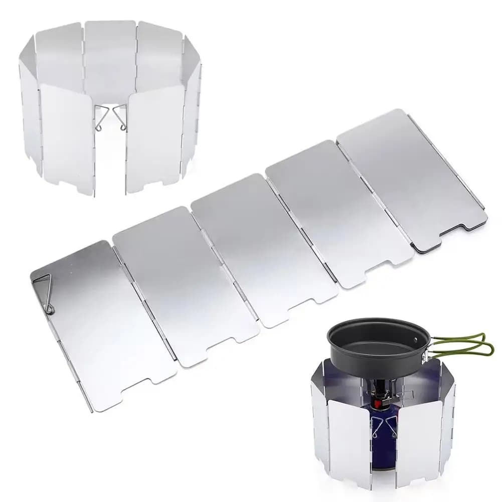 Deflettore antivento portatile per fornello da campeggio Design pieghevole a 9 pannelli Materiale resistente al calore ad alta resistenza Bruciatore a gas universale