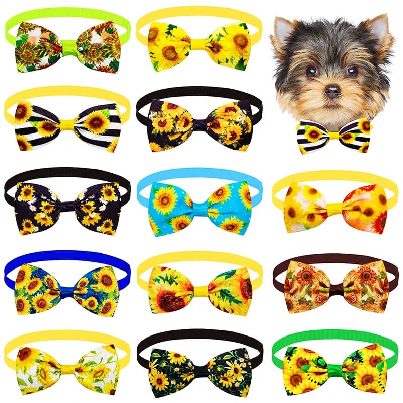Archi per cani 10 pezzi Fiocco per girasole per cani Papillon regolabili fatti a mano per cani Papillon per cuccioli Collare per animali Cravatte Accessori per toelettatura animali domestici