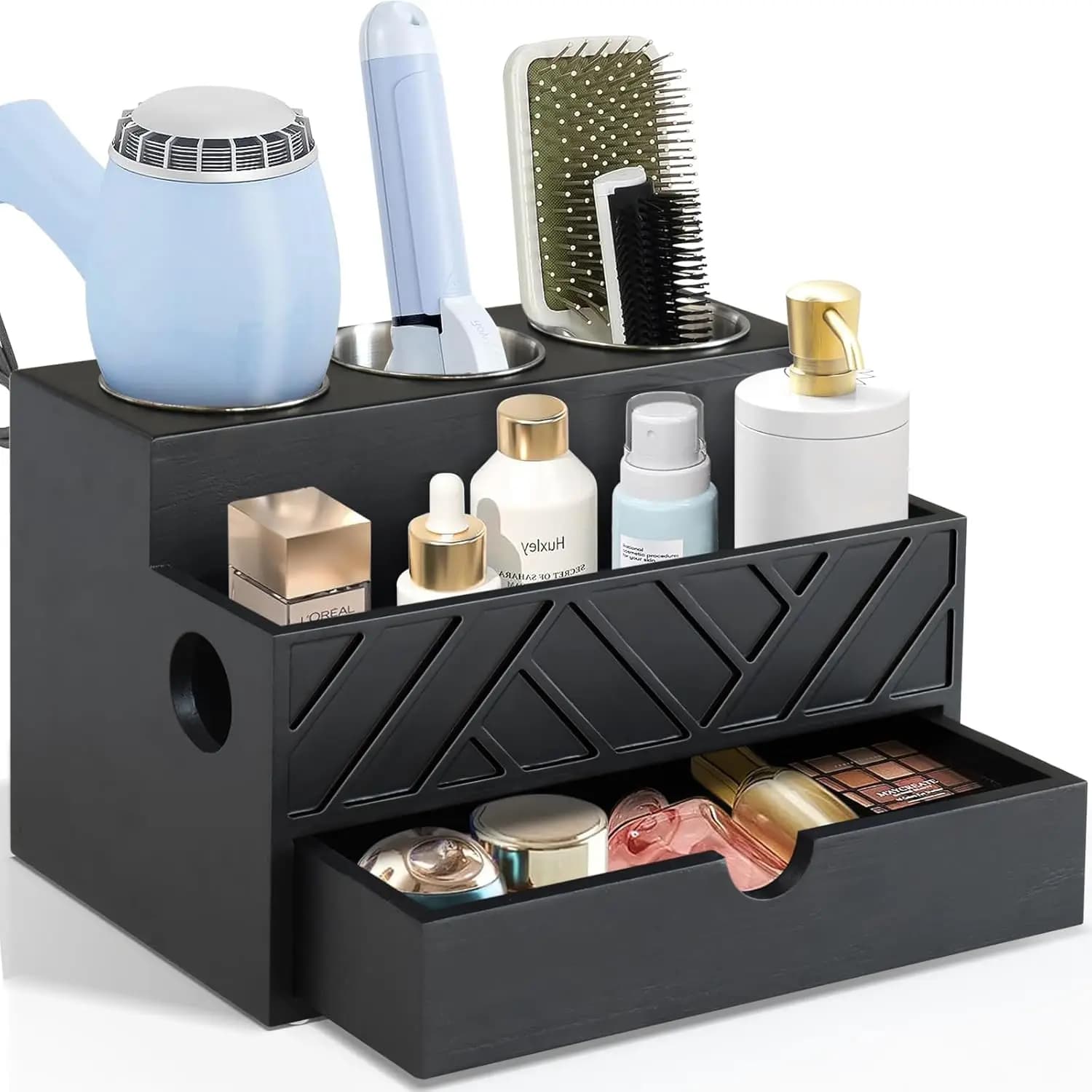 Organizzatore per Strumenti per Capelli con Cassetto, Porta Asciugacapelli e Accessori per lo Styling da Appoggio per Bagno, Organizer da Toeletta per il Bagno