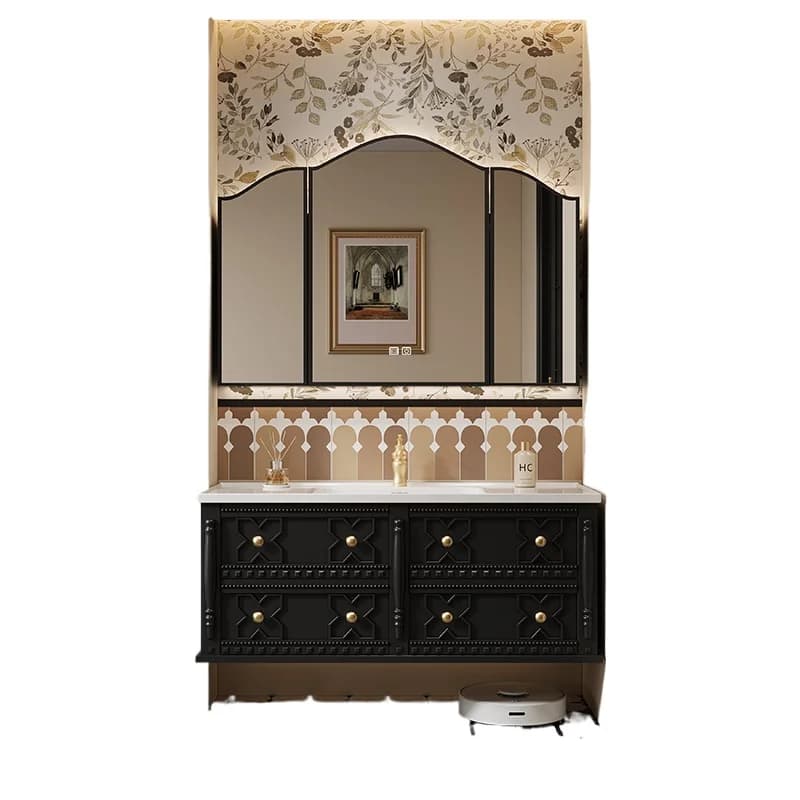 Mobile Bagno Moderno con Specchio Estetico, Armadietto Sospeso Vintage di Lusso, Mobiletto Trendy per Bagno