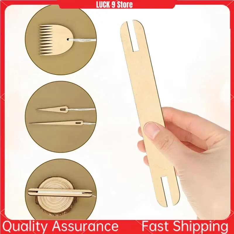 7Pack Wood Hand Loom Stick Set Include 5Pcs Wood Weaving Crochet Needle 1Pcs Wooden Shuttle 1Pcs Wood Weaving Comb